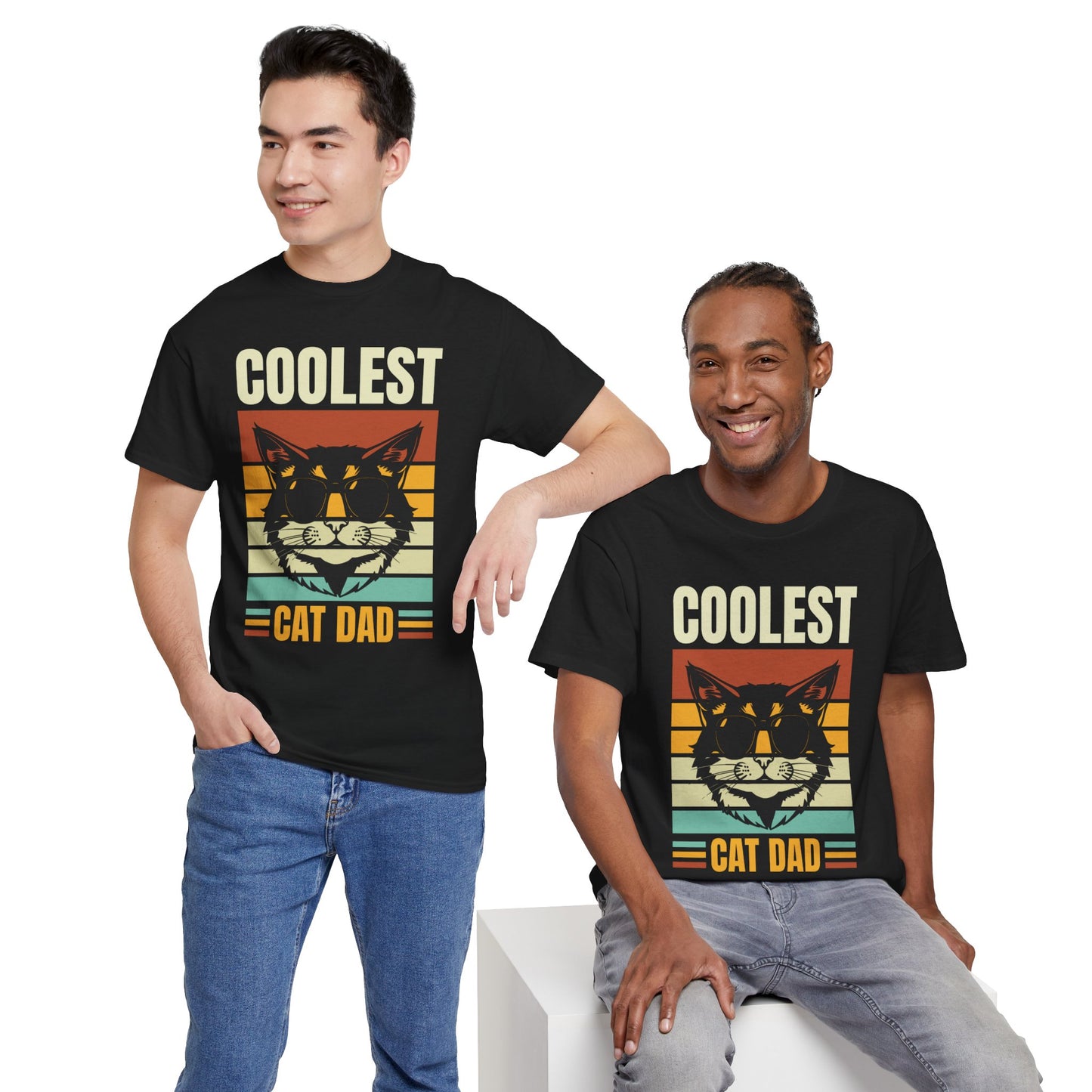 "Coolest Cat Dad" - Unisex Heavy Cotton Tee