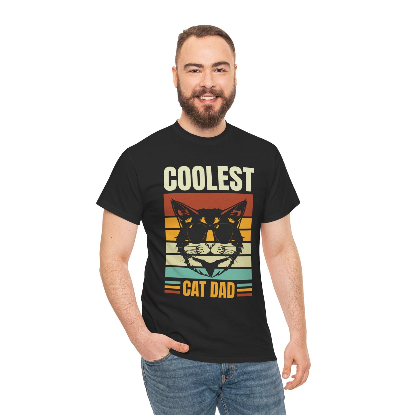 "Coolest Cat Dad" - Unisex Heavy Cotton Tee