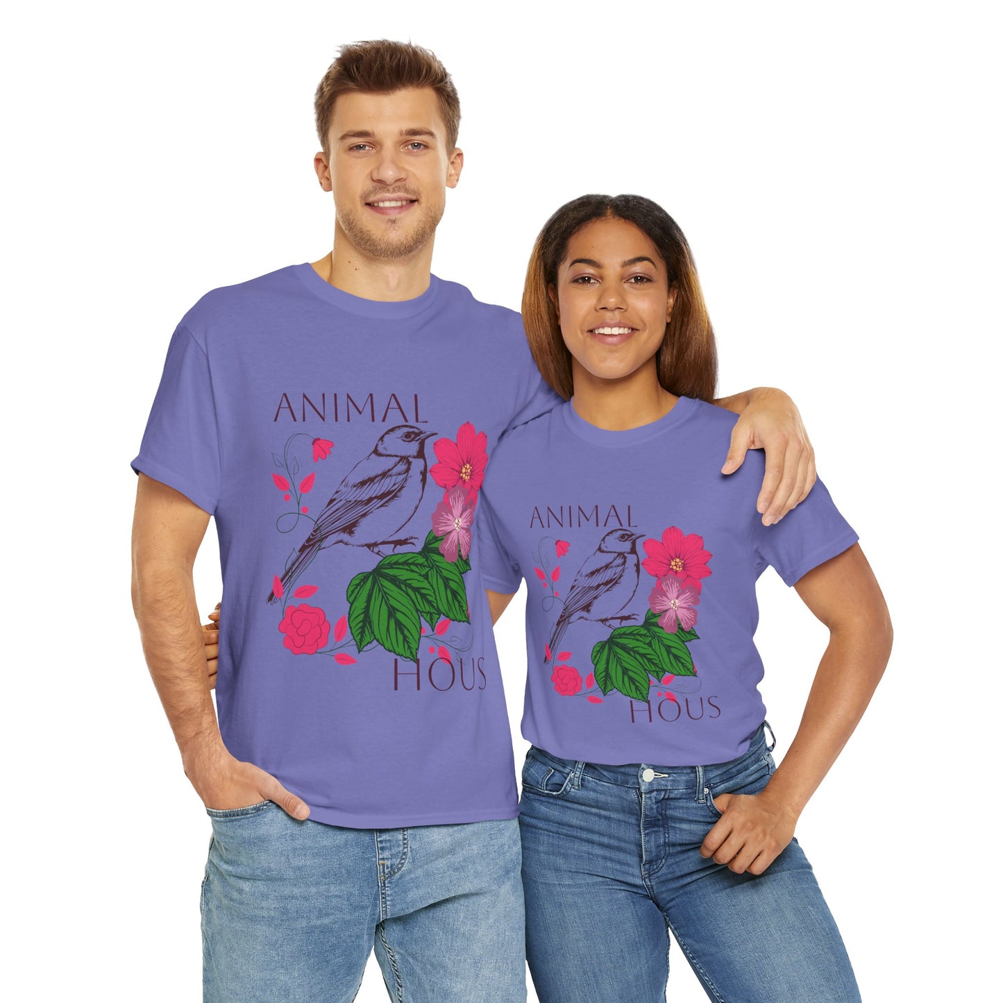 "Bird with Flowers" - Print Unisex Heavy Cotton Tee