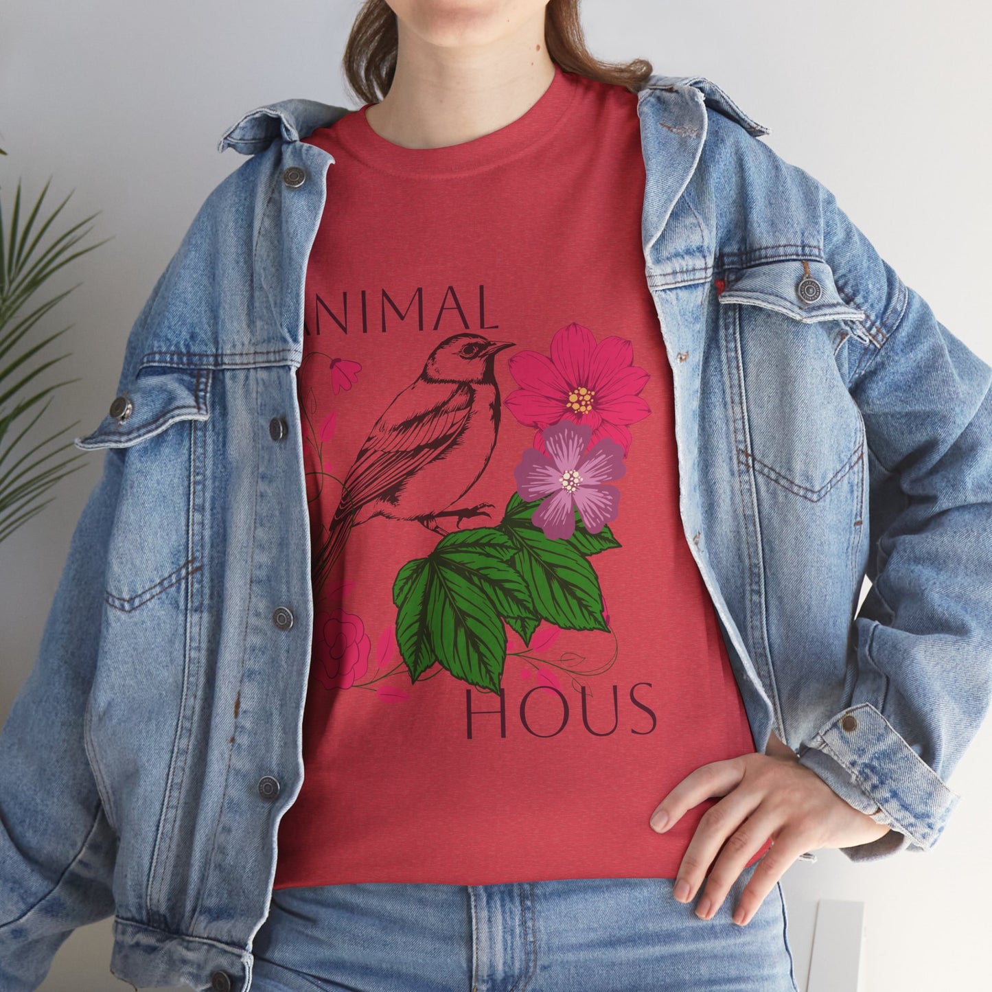 "Bird with Flowers" - Print Unisex Heavy Cotton Tee