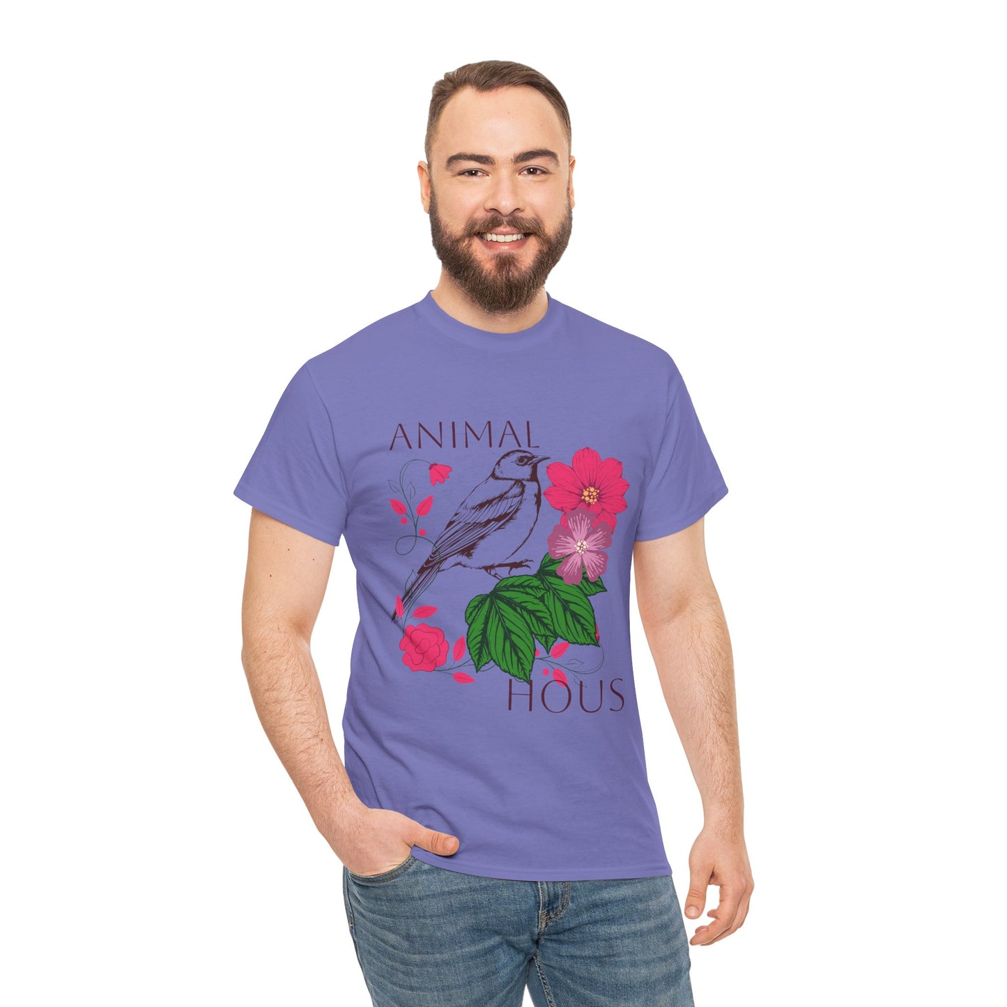 "Bird with Flowers" - Print Unisex Heavy Cotton Tee