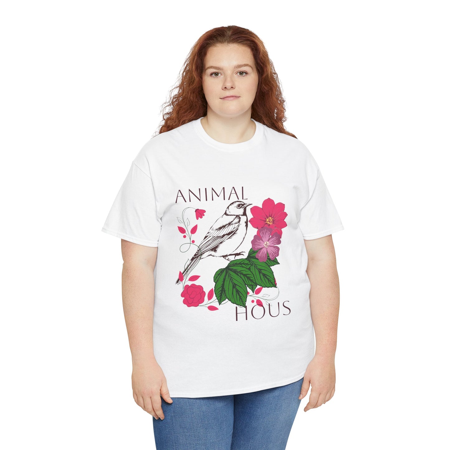"Bird with Flowers" - Print Unisex Heavy Cotton Tee