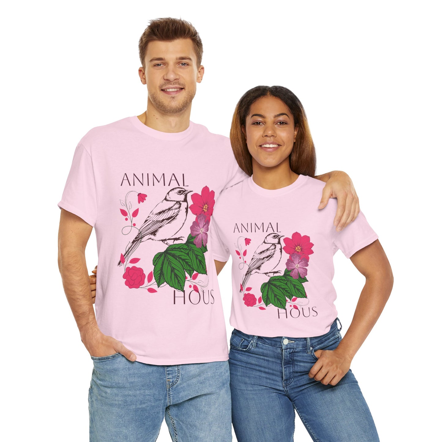 "Bird with Flowers" - Print Unisex Heavy Cotton Tee