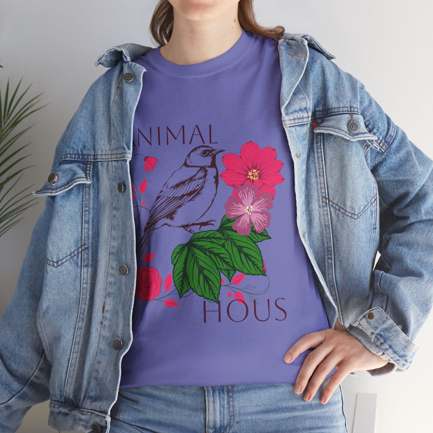 "Bird with Flowers" - Print Unisex Heavy Cotton Tee