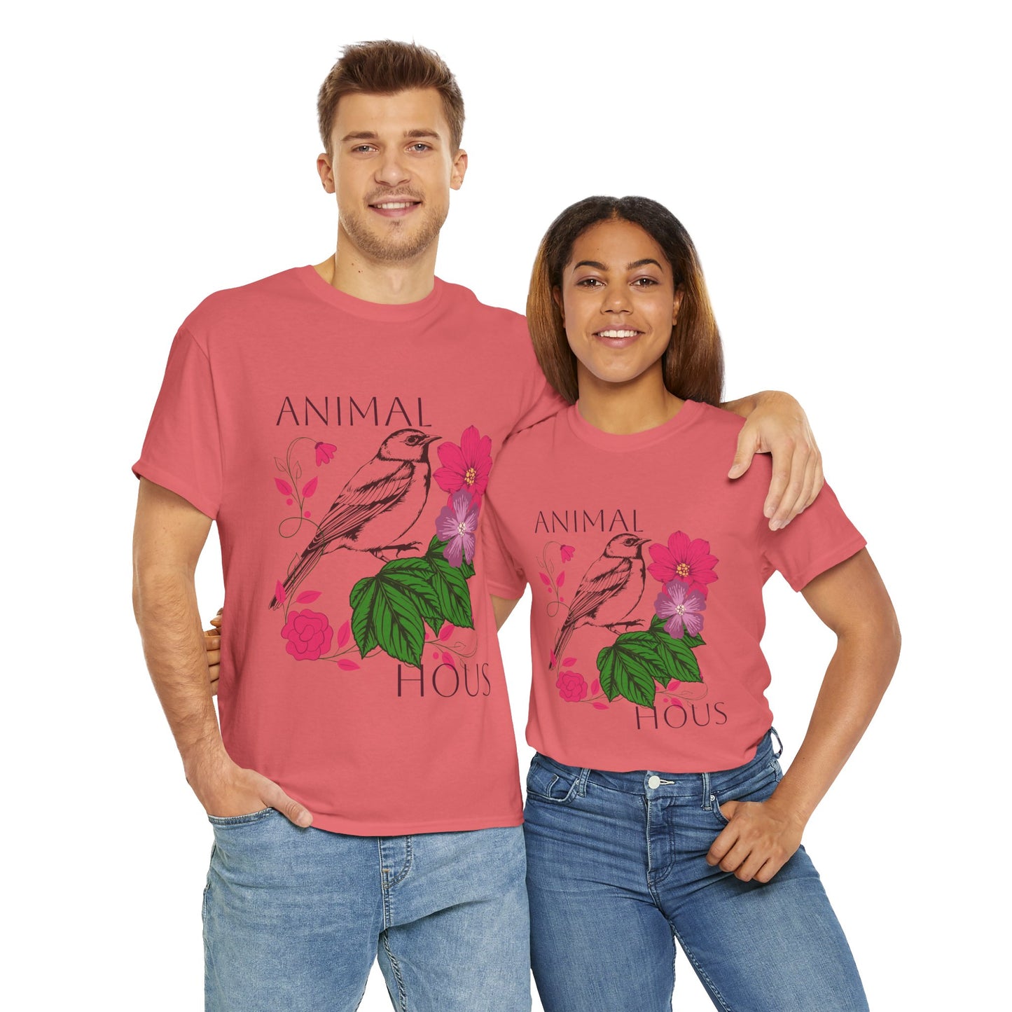 "Bird with Flowers" - Print Unisex Heavy Cotton Tee