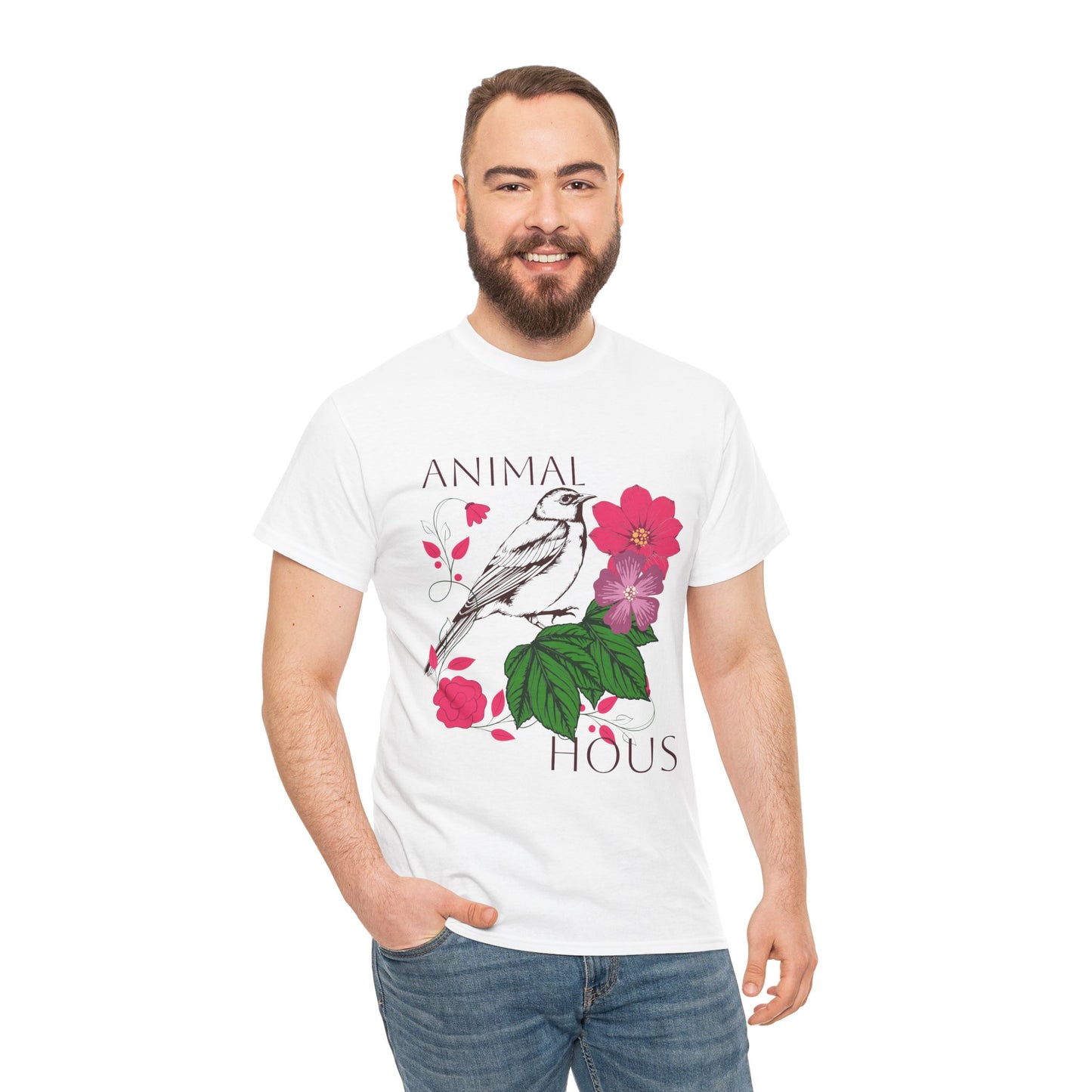 "Bird with Flowers" - Print Unisex Heavy Cotton Tee
