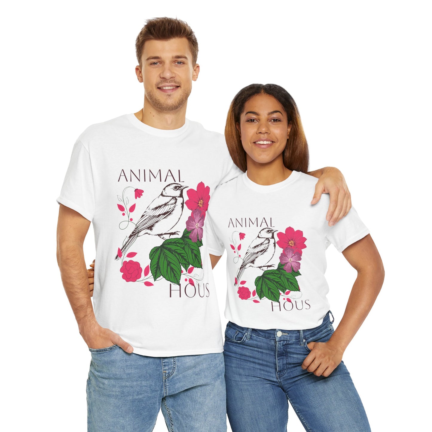 "Bird with Flowers" - Print Unisex Heavy Cotton Tee
