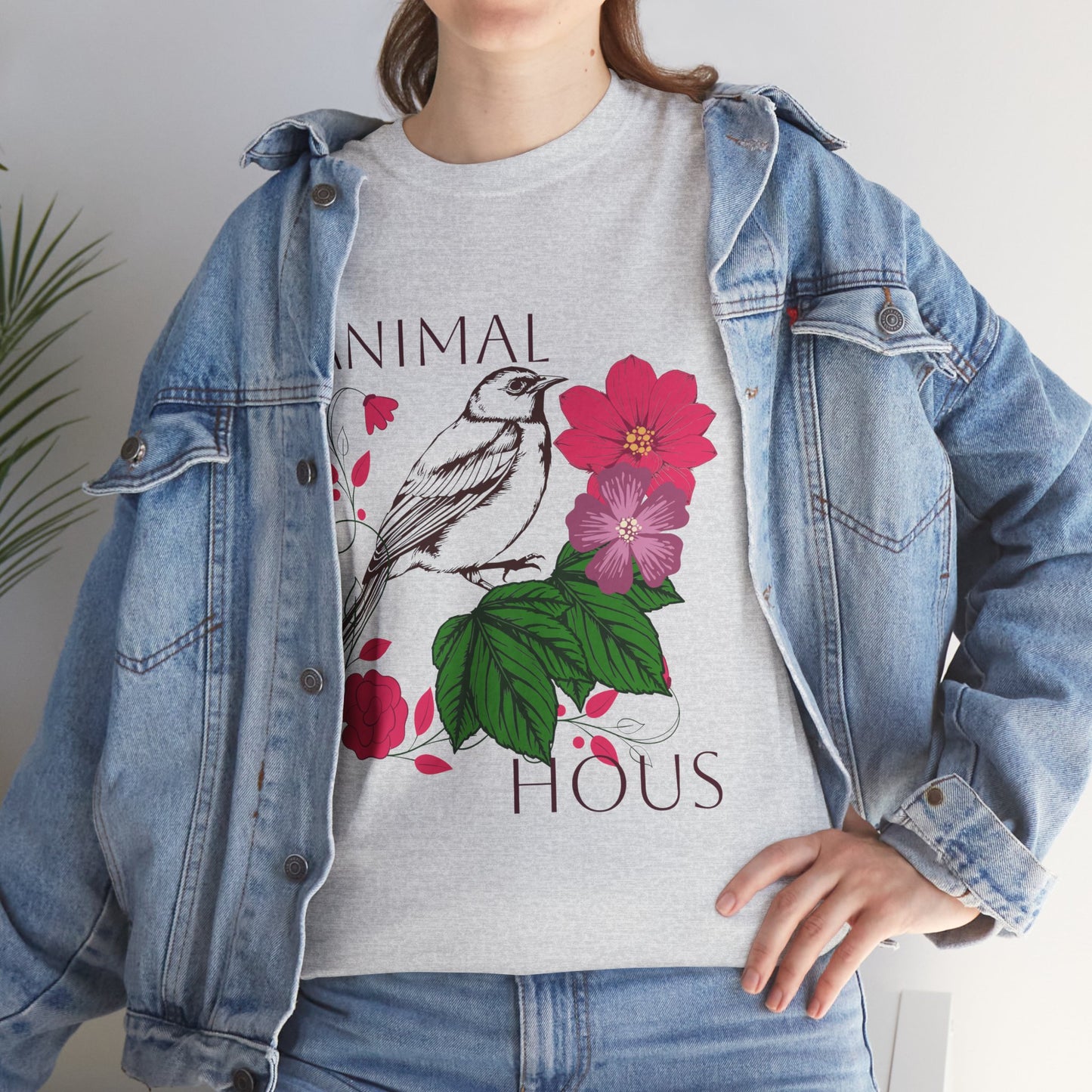 "Bird with Flowers" - Print Unisex Heavy Cotton Tee