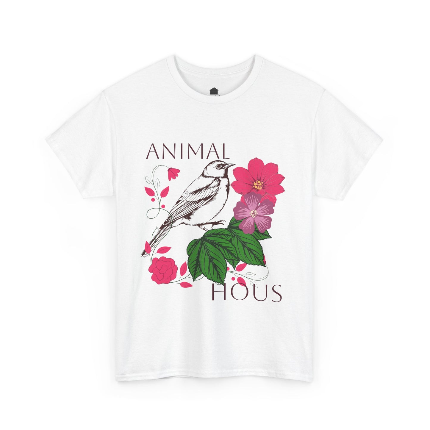 "Bird with Flowers" - Print Unisex Heavy Cotton Tee