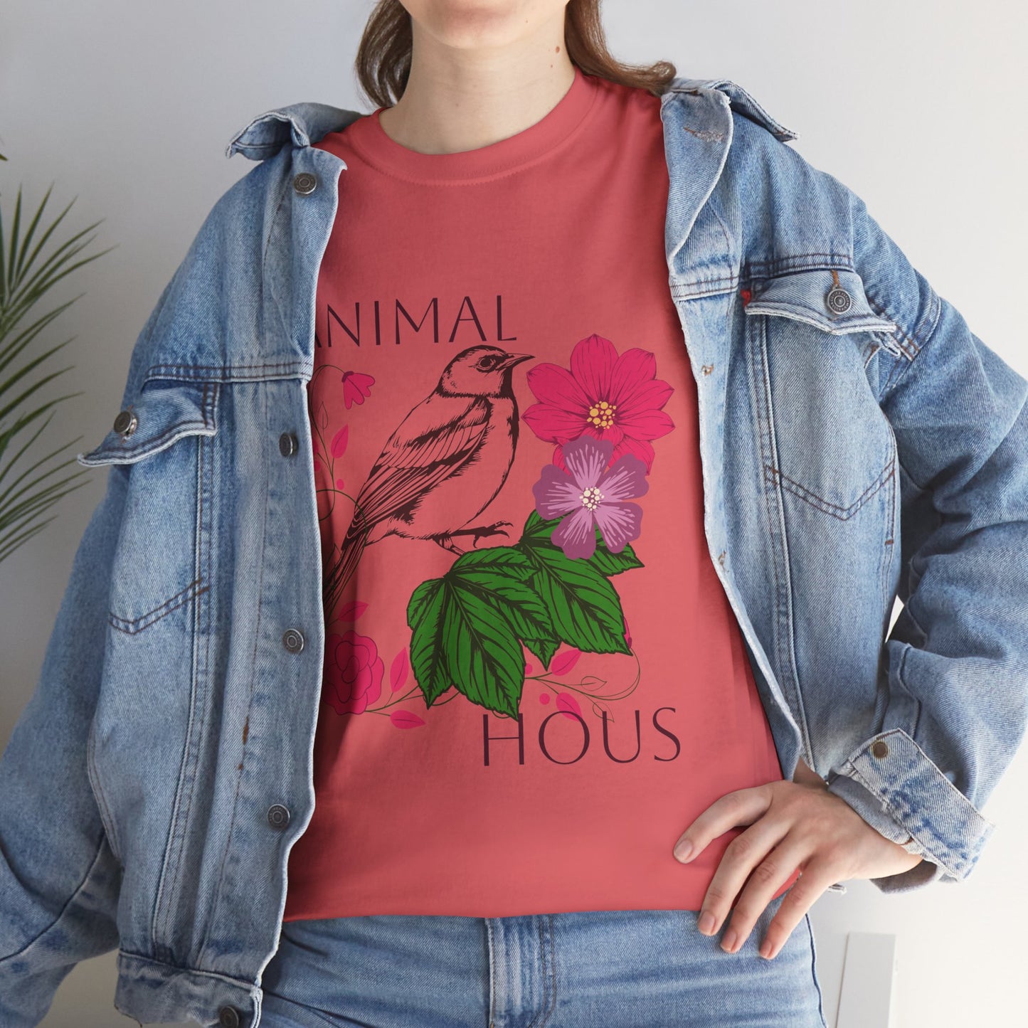 "Bird with Flowers" - Print Unisex Heavy Cotton Tee