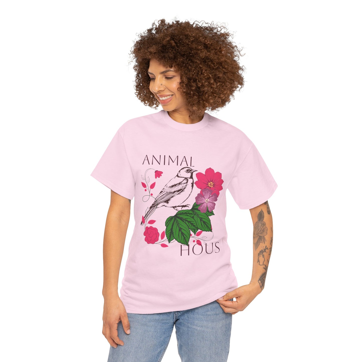 "Bird with Flowers" - Print Unisex Heavy Cotton Tee