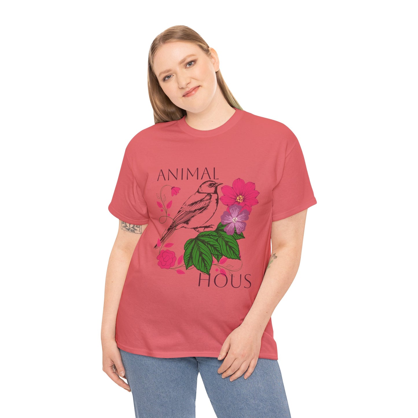 "Bird with Flowers" - Print Unisex Heavy Cotton Tee