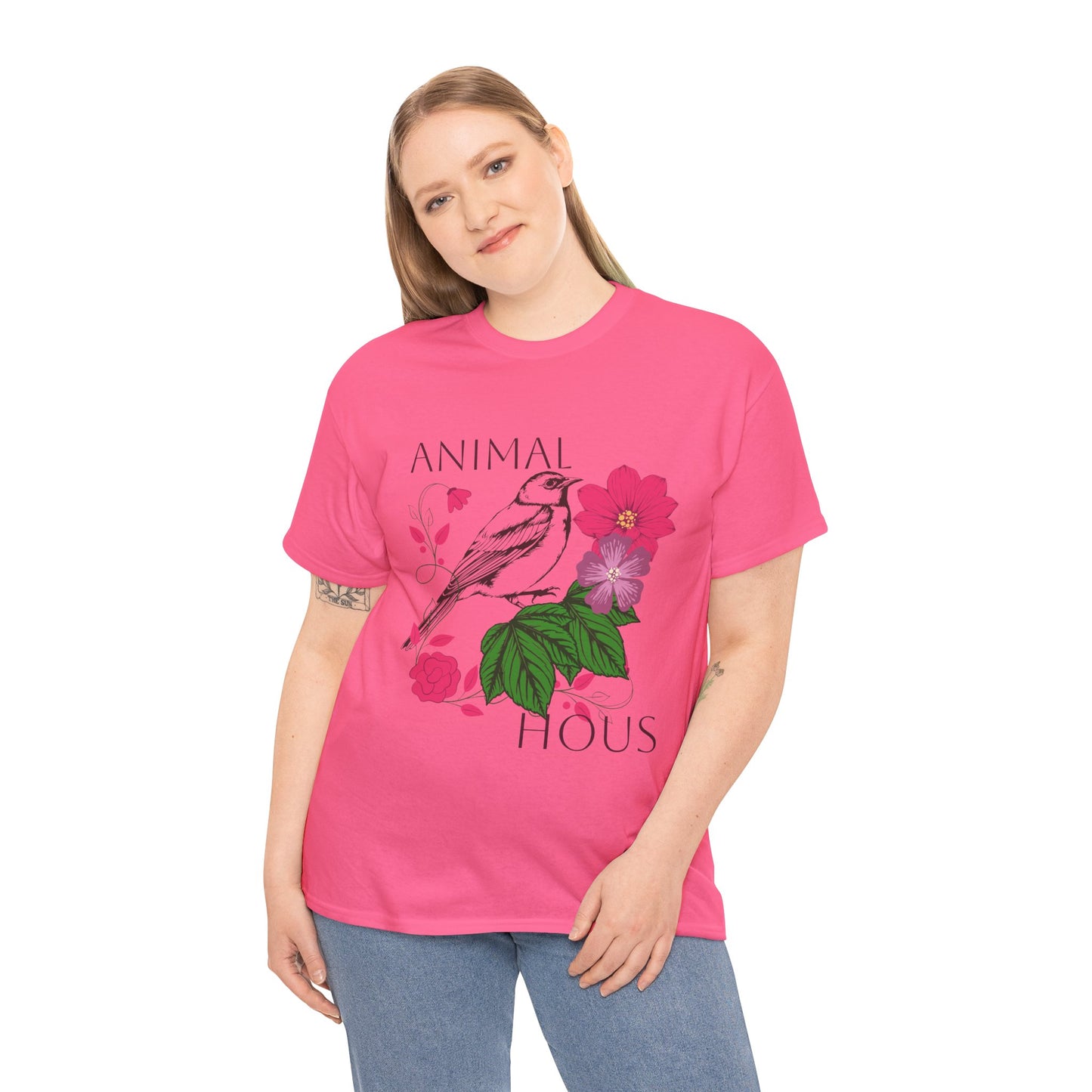 "Bird with Flowers" - Print Unisex Heavy Cotton Tee