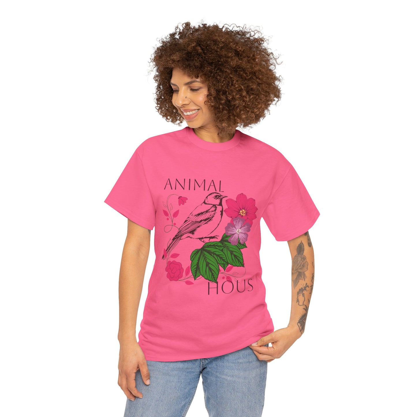"Bird with Flowers" - Print Unisex Heavy Cotton Tee