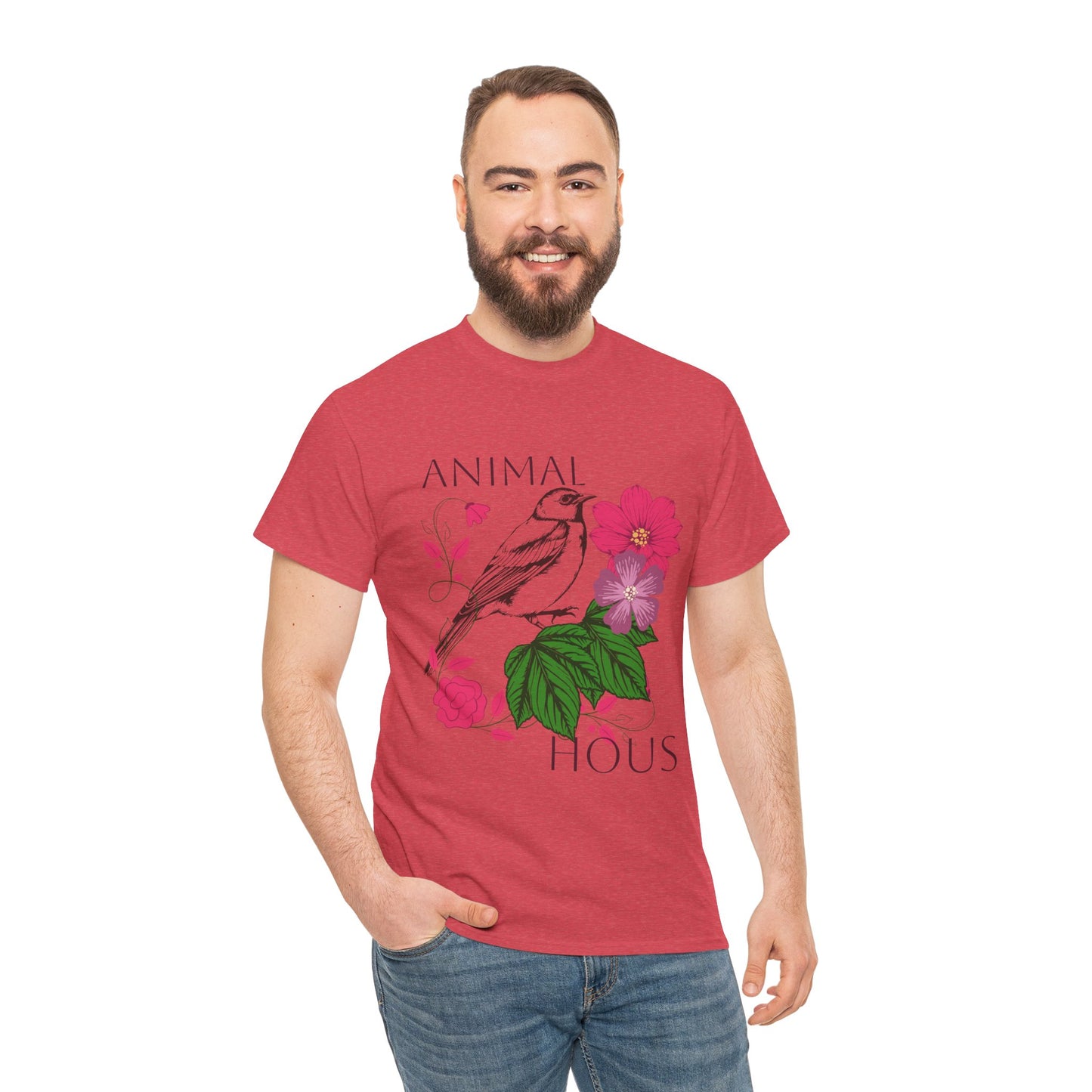 "Bird with Flowers" - Print Unisex Heavy Cotton Tee