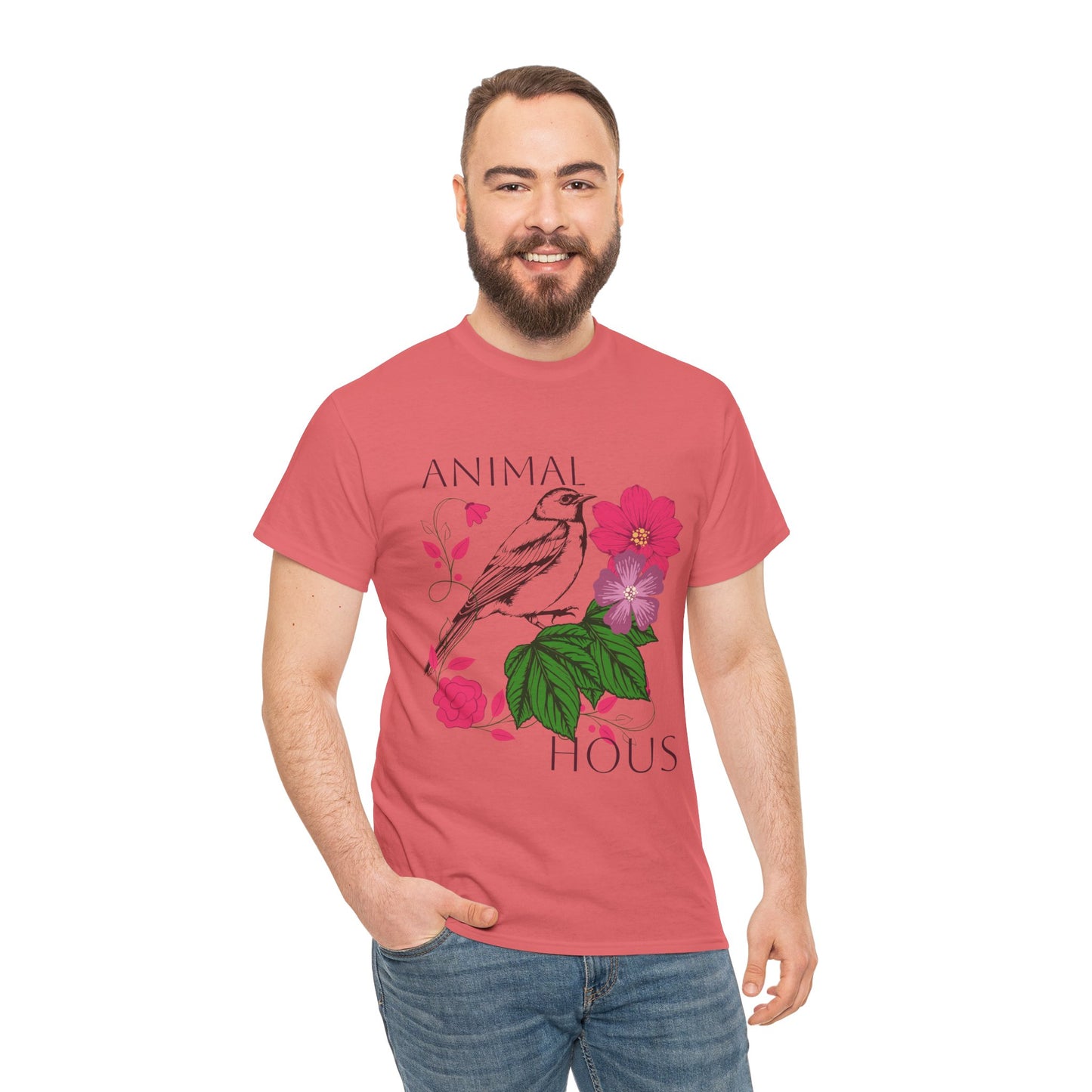 "Bird with Flowers" - Print Unisex Heavy Cotton Tee