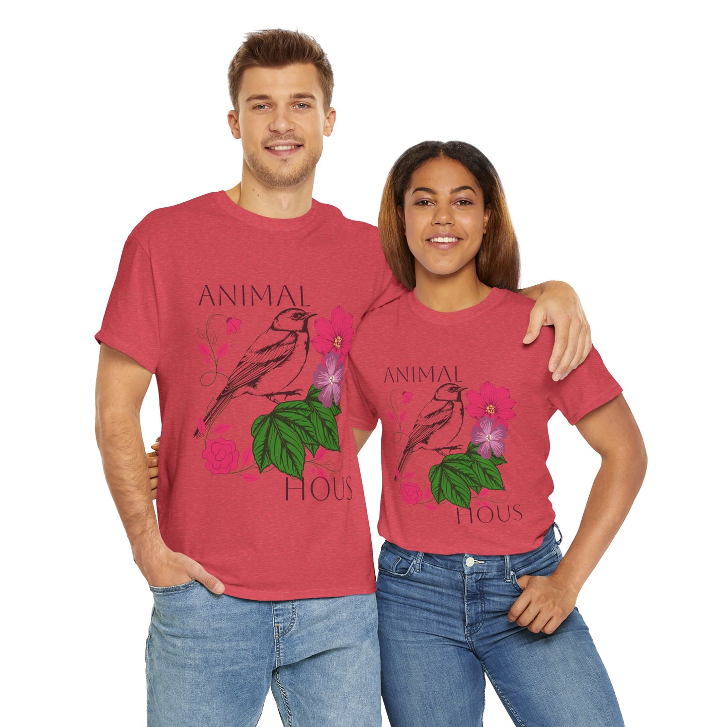 "Bird with Flowers" - Print Unisex Heavy Cotton Tee