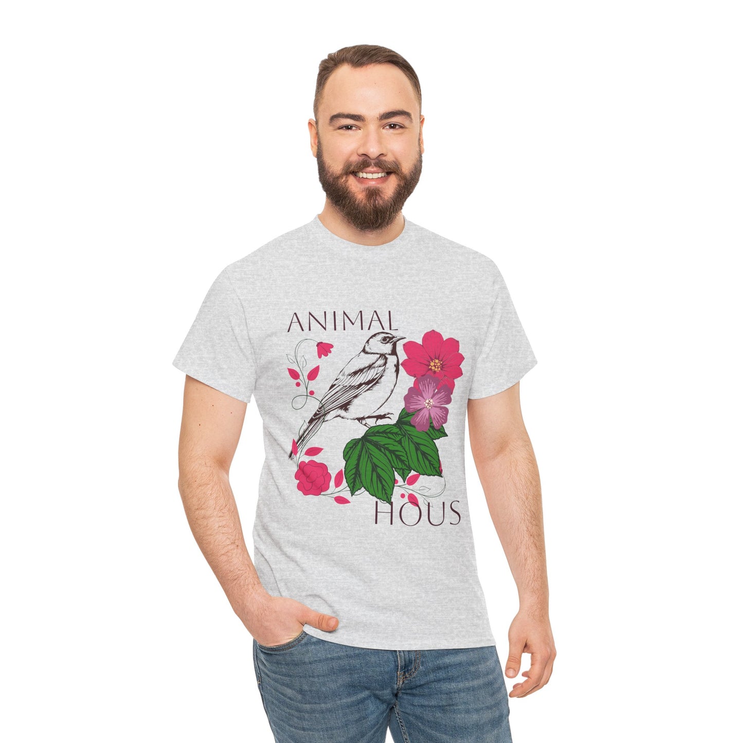 "Bird with Flowers" - Print Unisex Heavy Cotton Tee