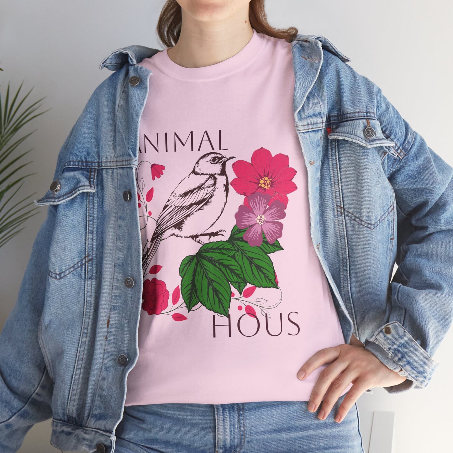 "Bird with Flowers" - Print Unisex Heavy Cotton Tee