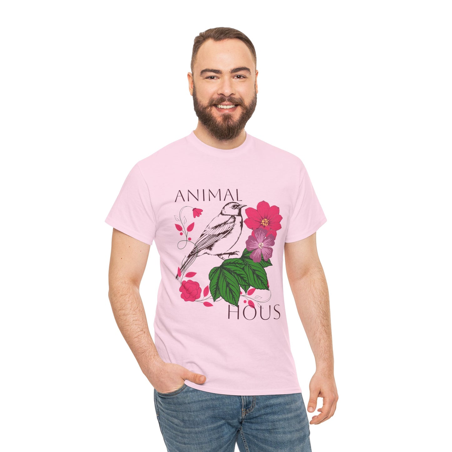 "Bird with Flowers" - Print Unisex Heavy Cotton Tee