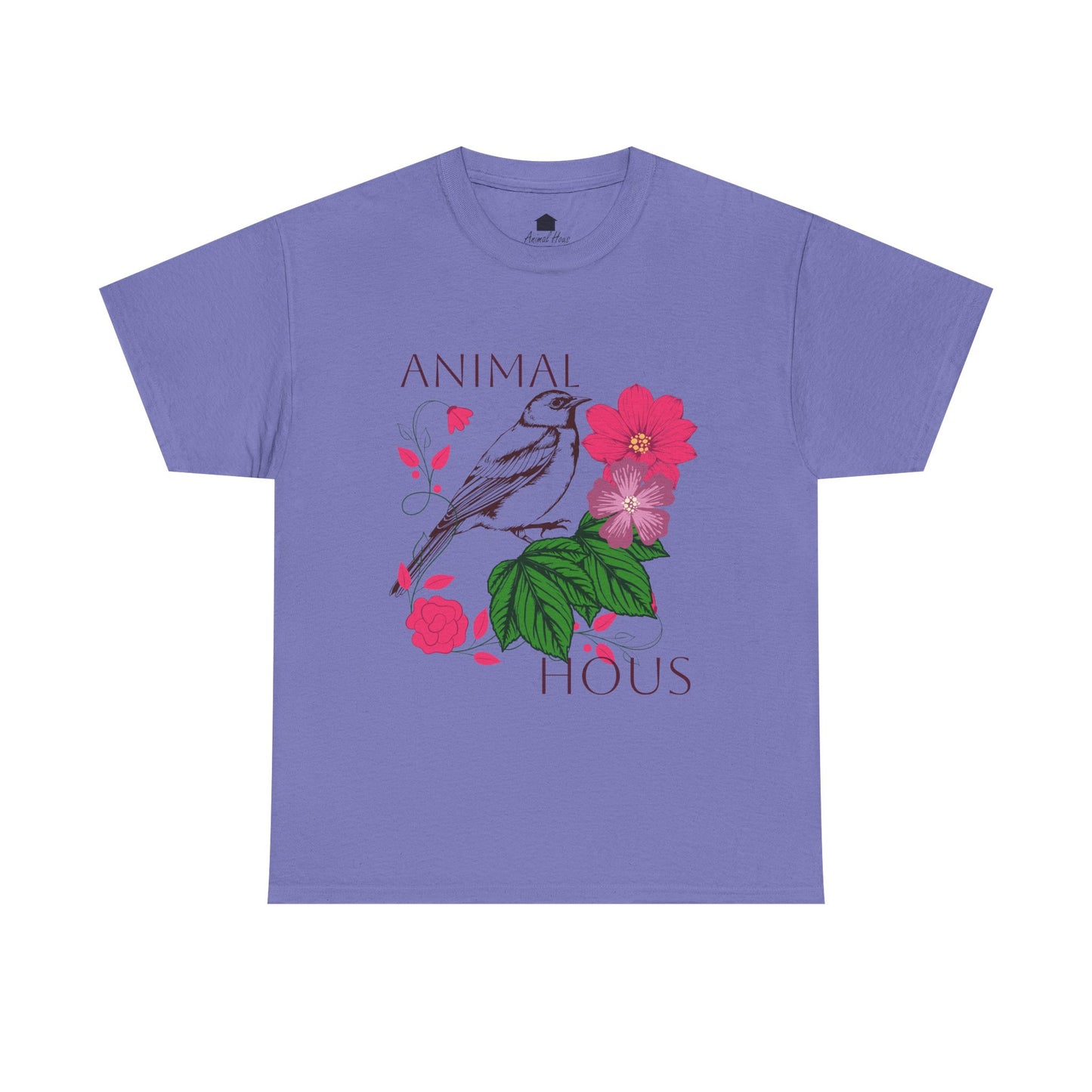 "Bird with Flowers" - Print Unisex Heavy Cotton Tee