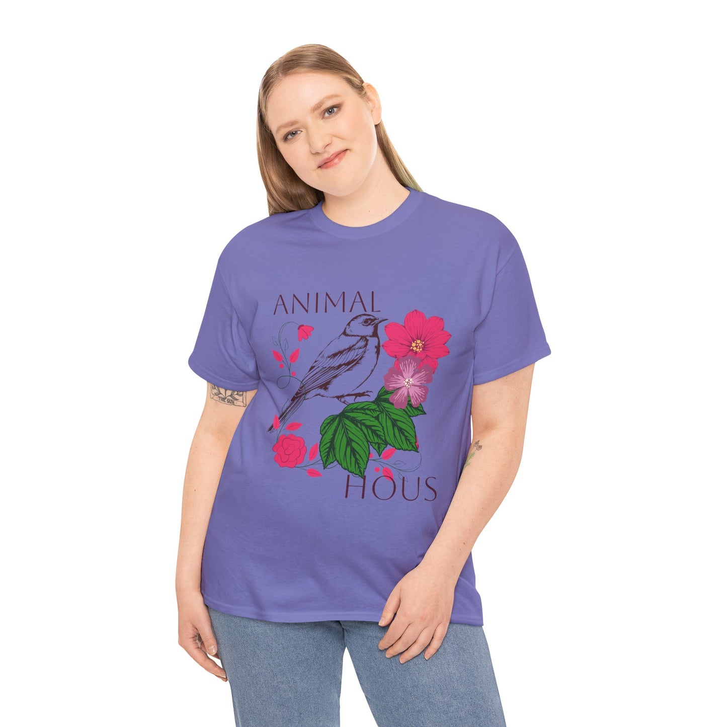 "Bird with Flowers" - Print Unisex Heavy Cotton Tee