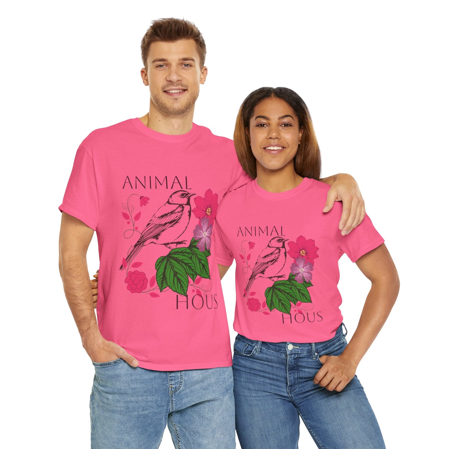 "Bird with Flowers" - Print Unisex Heavy Cotton Tee