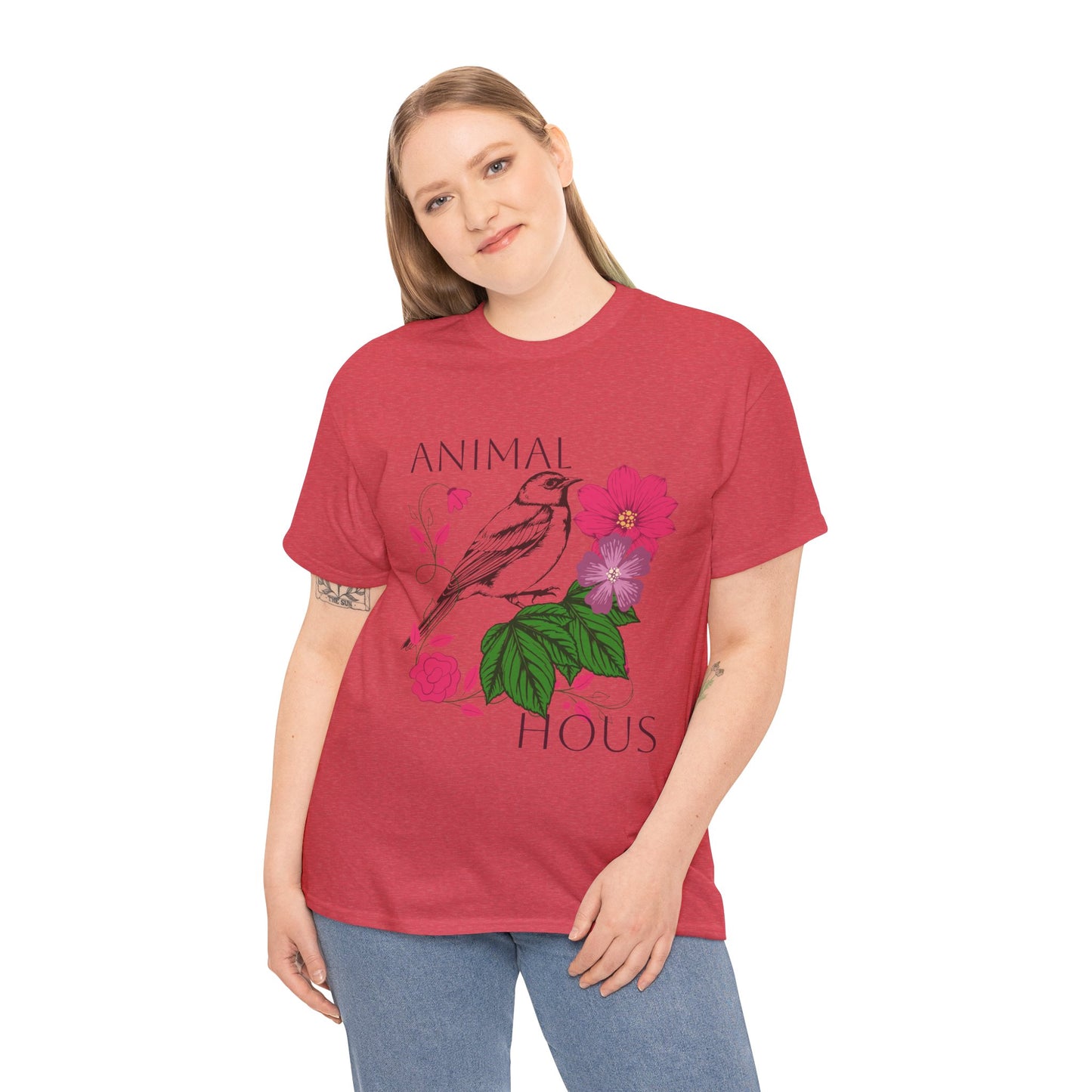"Bird with Flowers" - Print Unisex Heavy Cotton Tee
