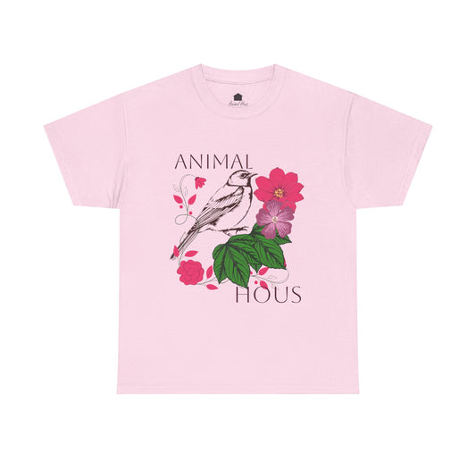 "Bird with Flowers" - Print Unisex Heavy Cotton Tee