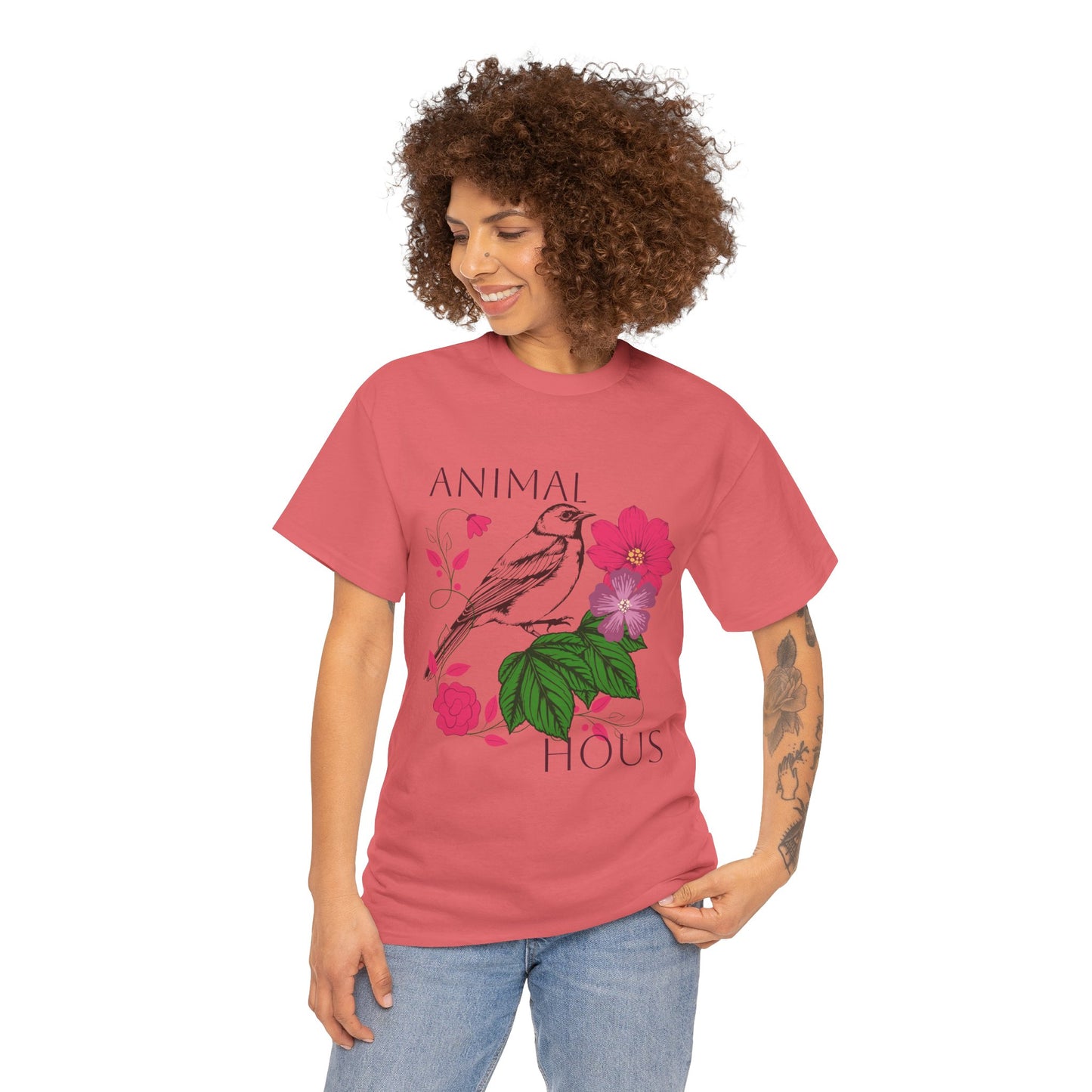 "Bird with Flowers" - Print Unisex Heavy Cotton Tee