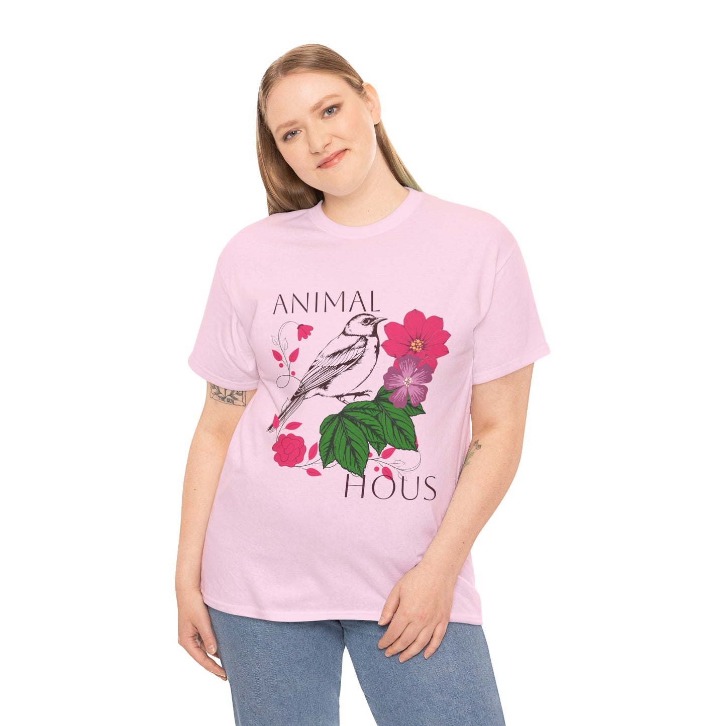 "Bird with Flowers" - Print Unisex Heavy Cotton Tee