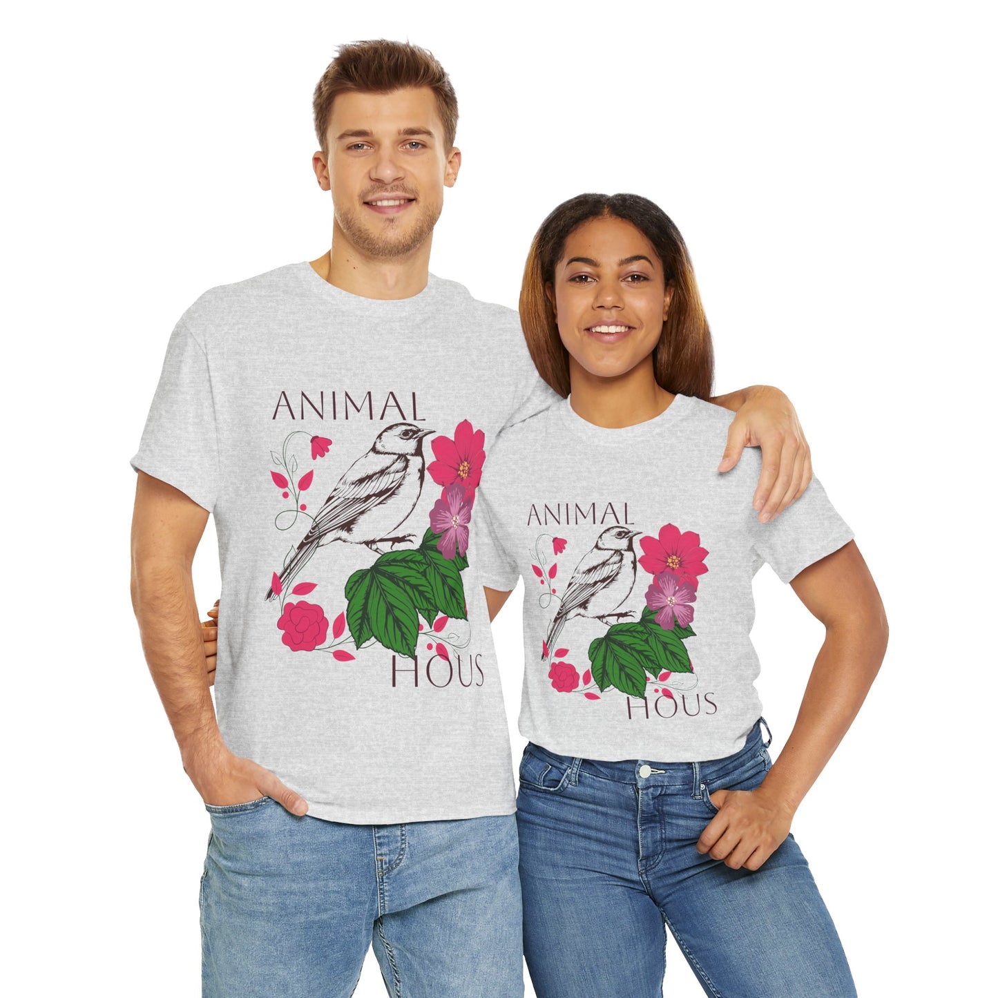 "Bird with Flowers" - Print Unisex Heavy Cotton Tee