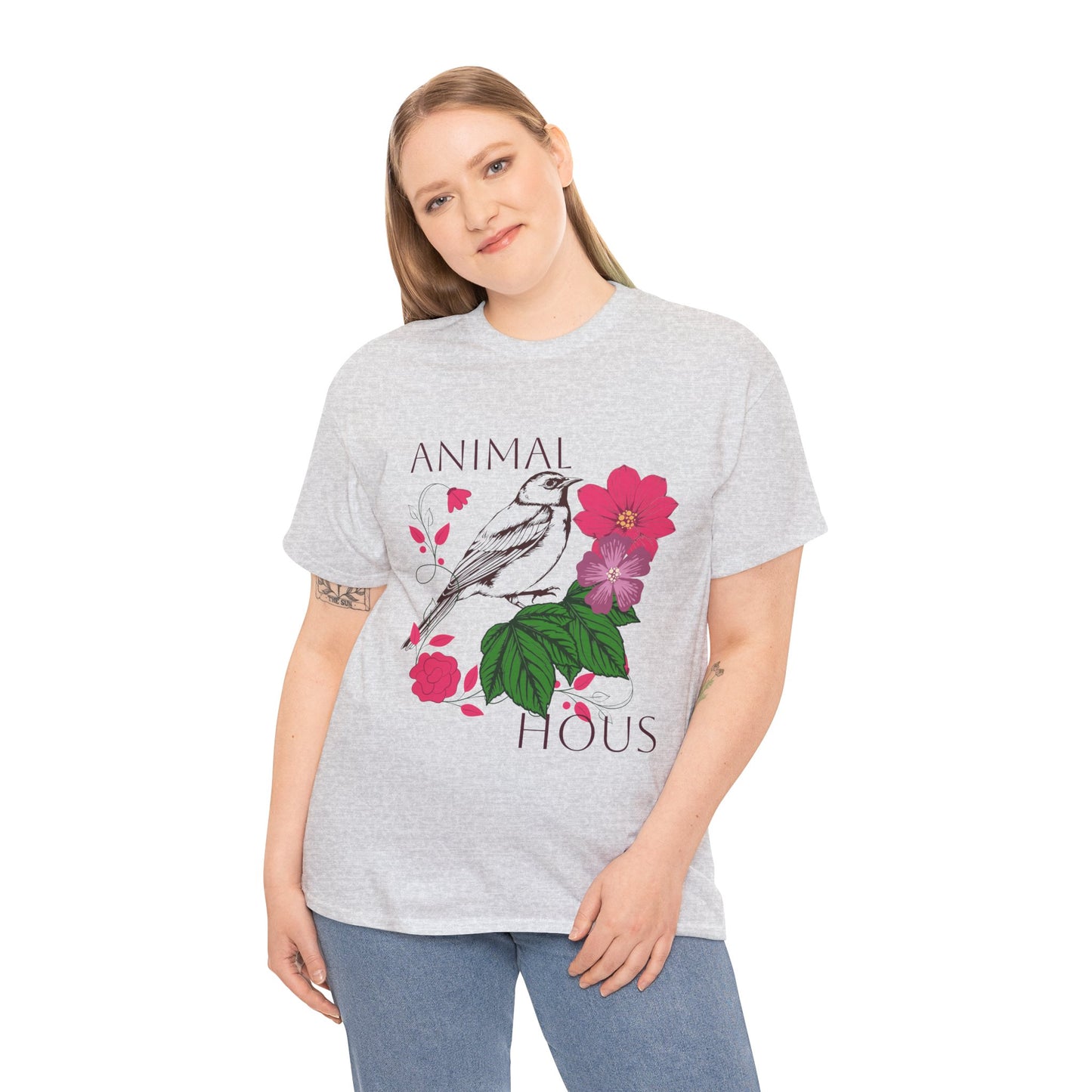"Bird with Flowers" - Print Unisex Heavy Cotton Tee